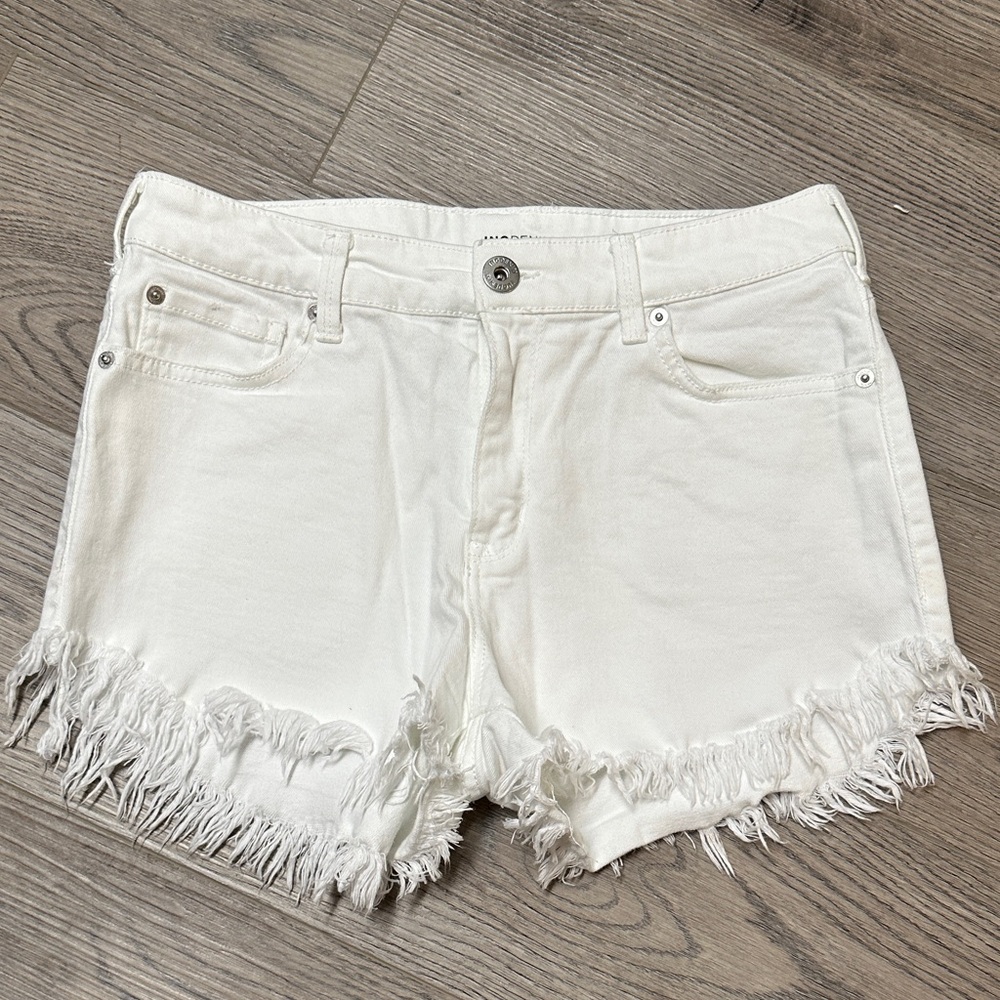INC International Concepts Cream Frayed Hem Jean Shorts
